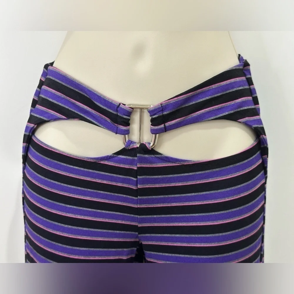 I AM GIA Carrie Cutout Flared Pants Striped Purple Size XS Party Emo Rock Rave - Picture 4 of 9